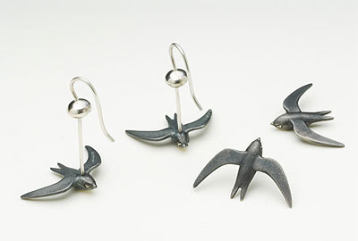 Swift pin, earrings, pendant