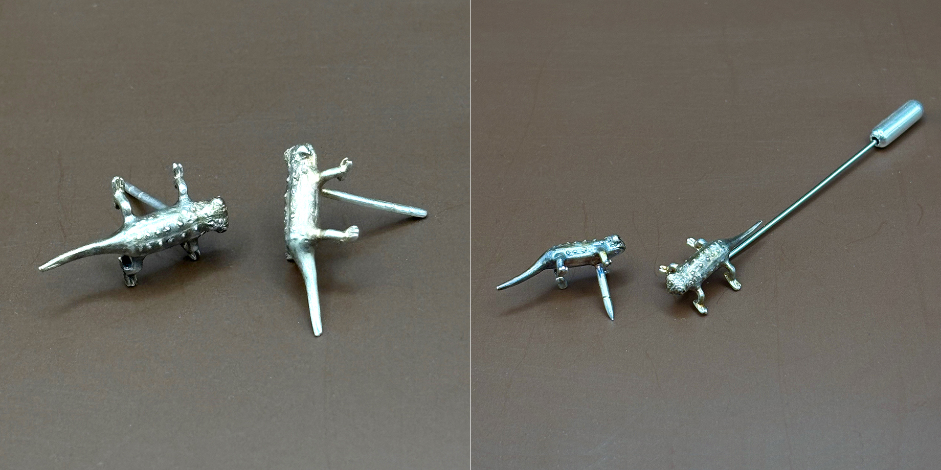 Nano Chameleon earrings, pins